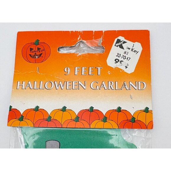 Vintage Halloween Garland 9 Feet Witch & Bats Design Green Pumpkin Time Paper - Picture 3 of 6